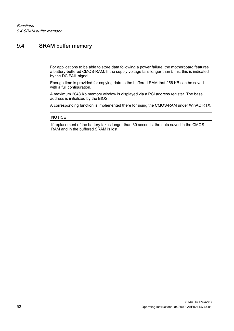 4 sram buffer memory | Siemens Simatic Industrial PC IPC427C User Manual | Page 52 / 170