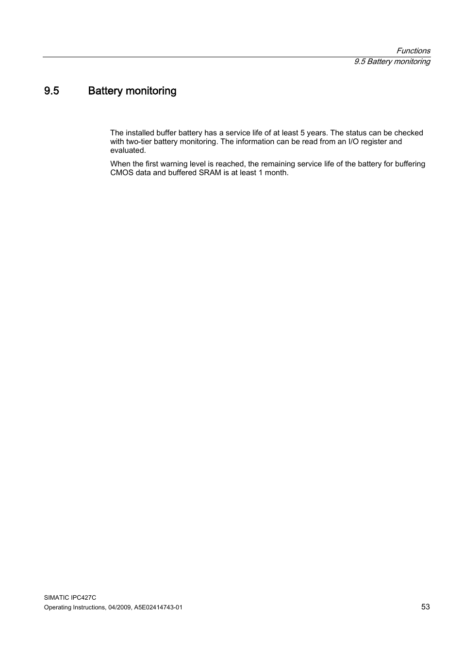 5 battery monitoring | Siemens Simatic Industrial PC IPC427C User Manual | Page 53 / 170