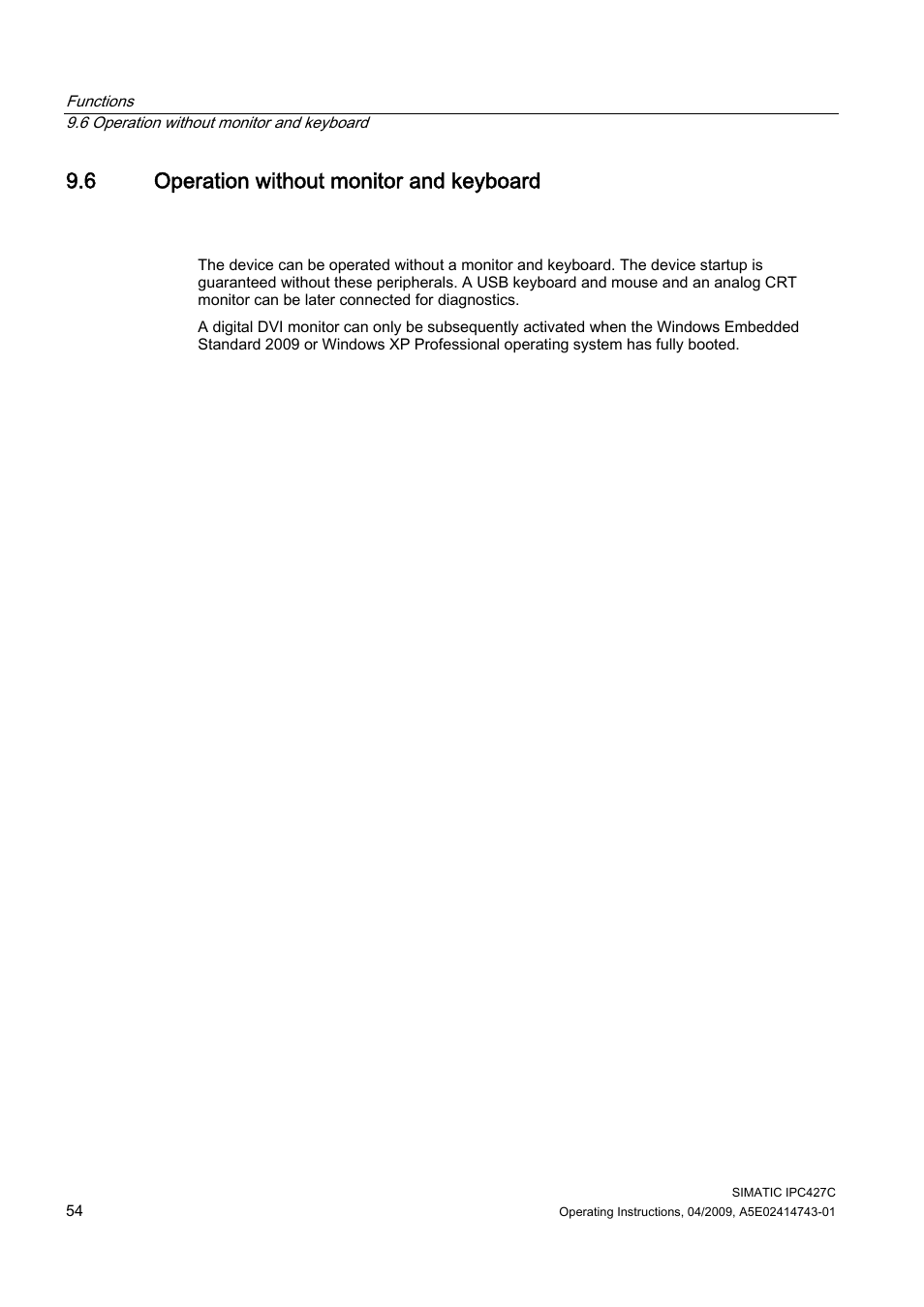 6 operation without monitor and keyboard | Siemens Simatic Industrial PC IPC427C User Manual | Page 54 / 170