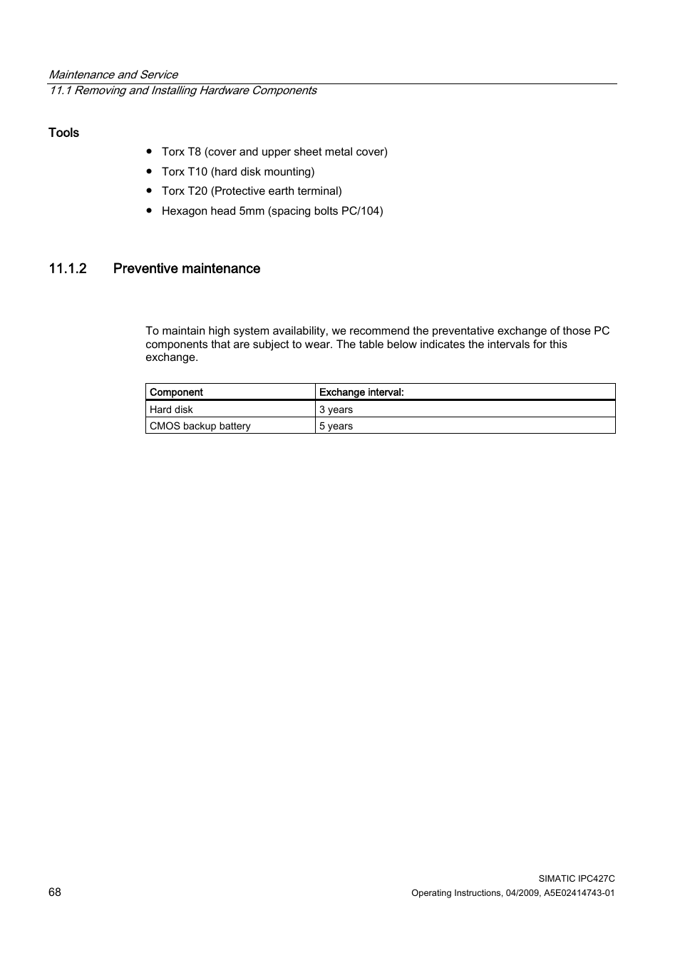 2 preventive maintenance | Siemens Simatic Industrial PC IPC427C User Manual | Page 68 / 170