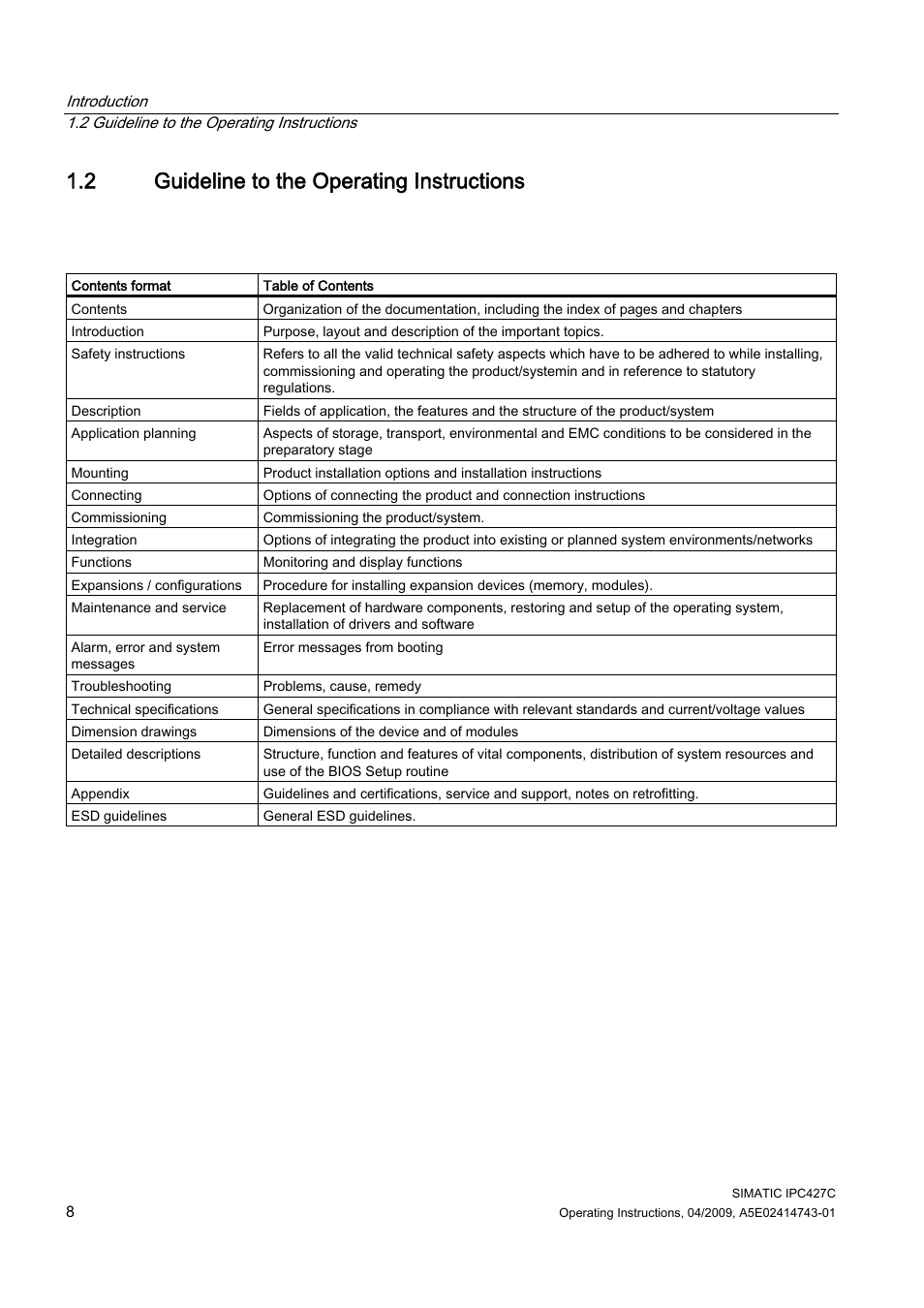 2 guideline to the operating instructions | Siemens Simatic Industrial PC IPC427C User Manual | Page 8 / 170