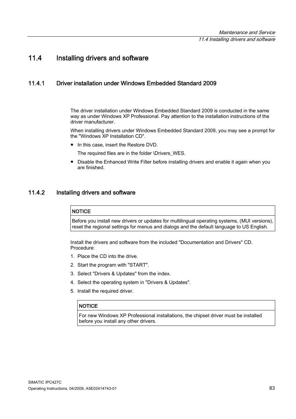 4 installing drivers and software, 2 installing drivers and software | Siemens Simatic Industrial PC IPC427C User Manual | Page 83 / 170