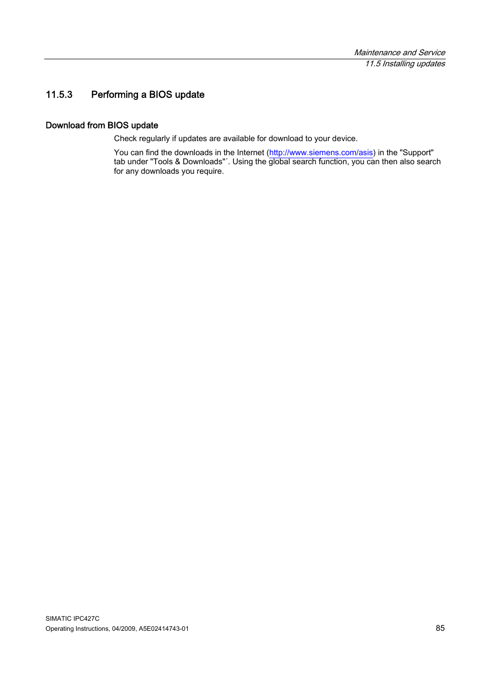 3 performing a bios update | Siemens Simatic Industrial PC IPC427C User Manual | Page 85 / 170