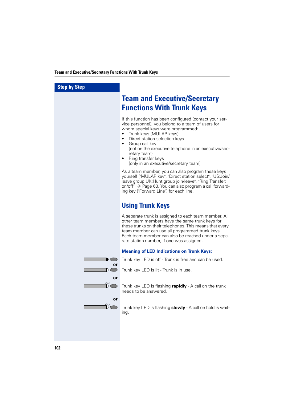 Using trunk keys | Siemens HIPATH 2000 User Manual | Page 102 / 139