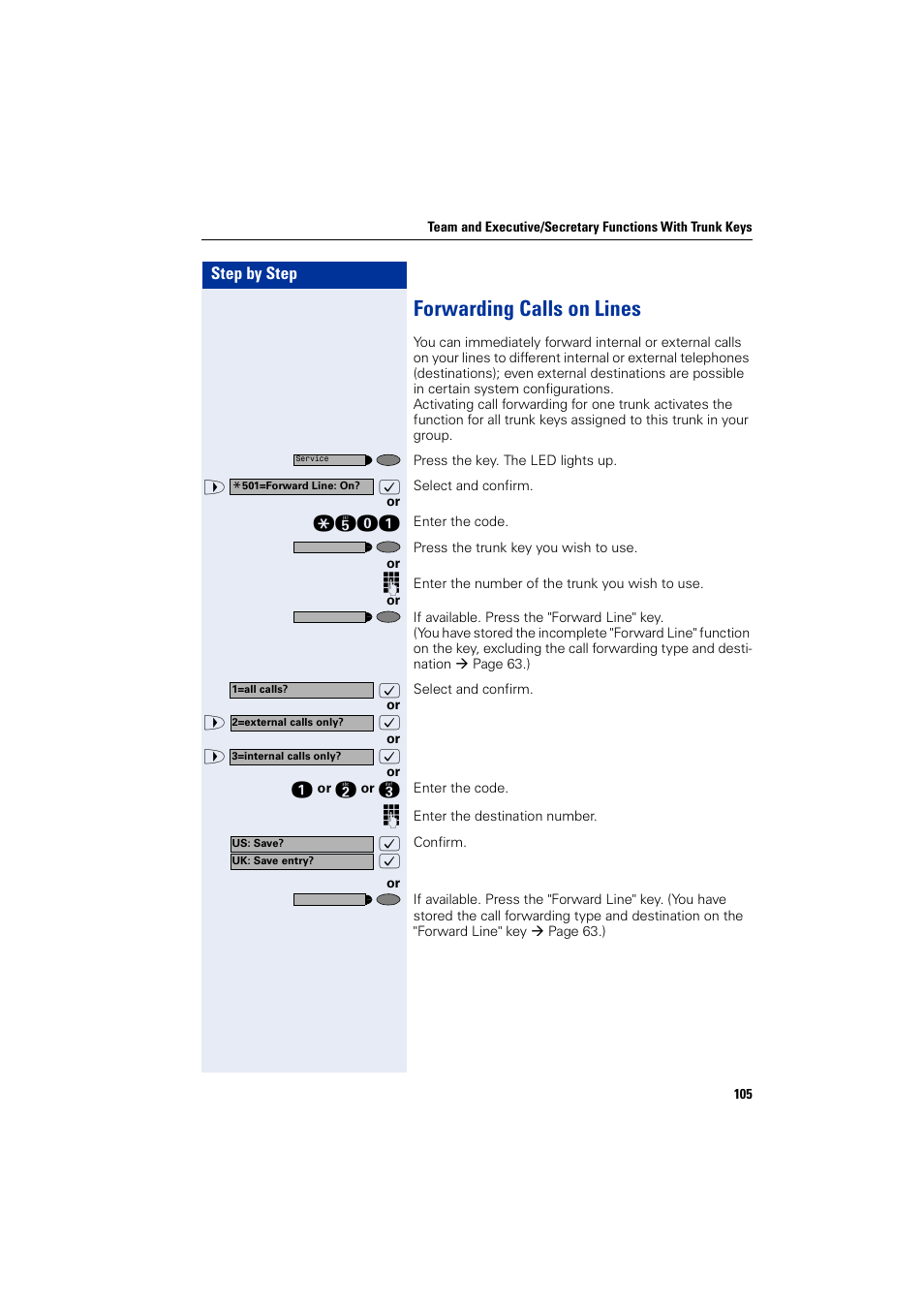 Forwarding calls on lines | Siemens HIPATH 2000 User Manual | Page 105 / 139