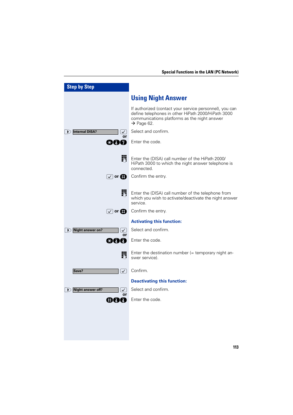 Using night answer | Siemens HIPATH 2000 User Manual | Page 113 / 139