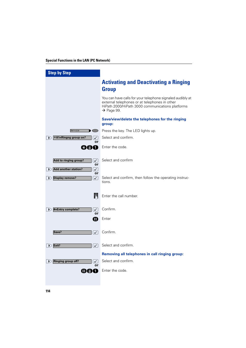Activating and deactivating a ringing group | Siemens HIPATH 2000 User Manual | Page 114 / 139