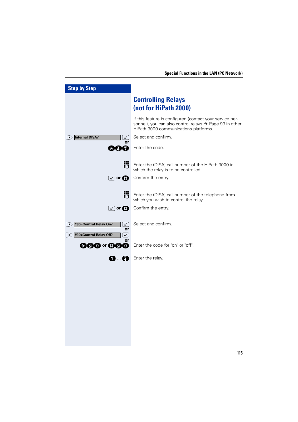 Controlling relays (notforhipath2000), Controlling relays (not for hipath 2000) | Siemens HIPATH 2000 User Manual | Page 115 / 139