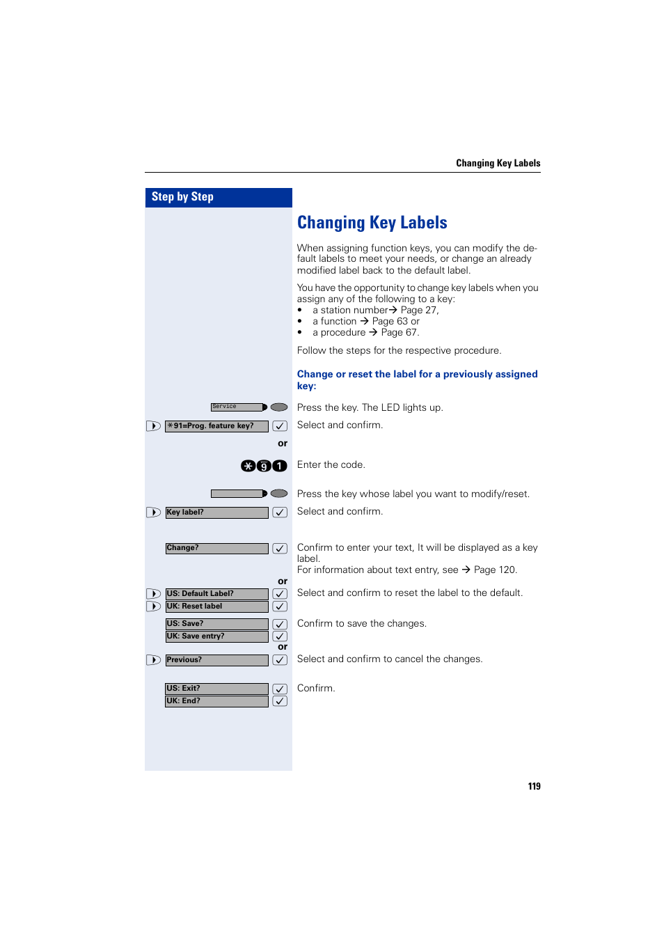 Changing key labels | Siemens HIPATH 2000 User Manual | Page 119 / 139