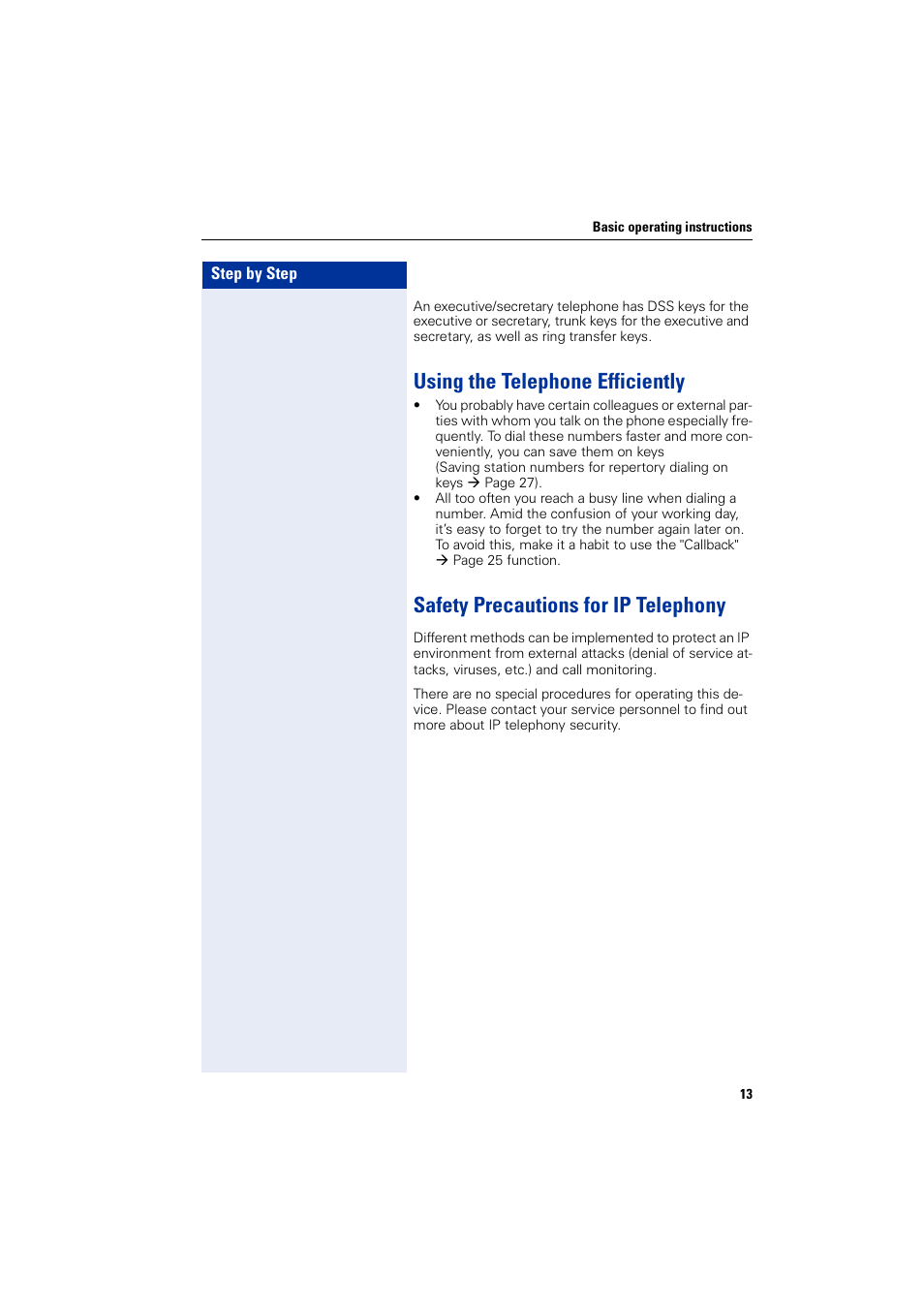 Using the telephone efficiently, Safety precautions for ip telephony | Siemens HIPATH 2000 User Manual | Page 13 / 139