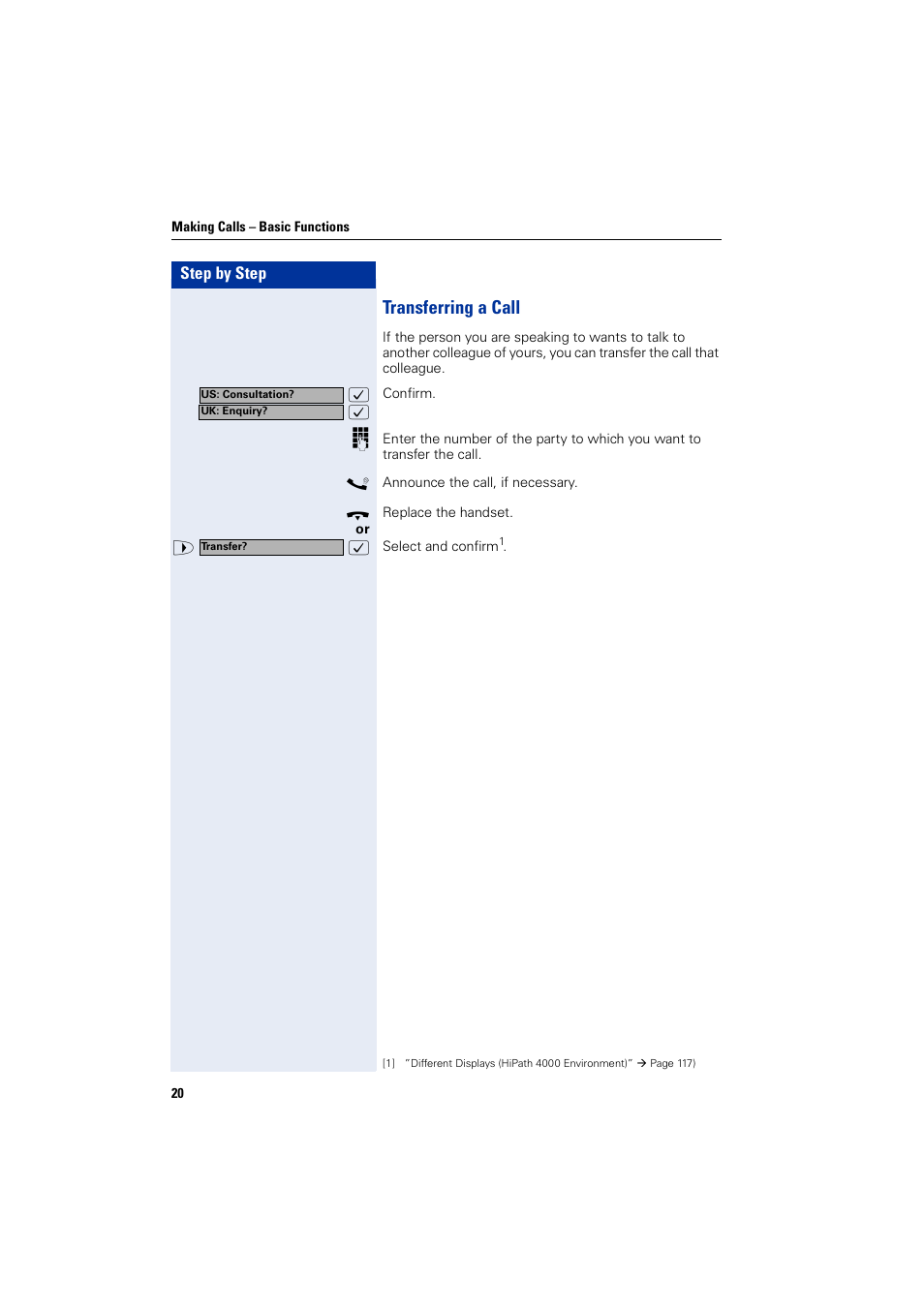 Transferring a call | Siemens HIPATH 2000 User Manual | Page 20 / 139