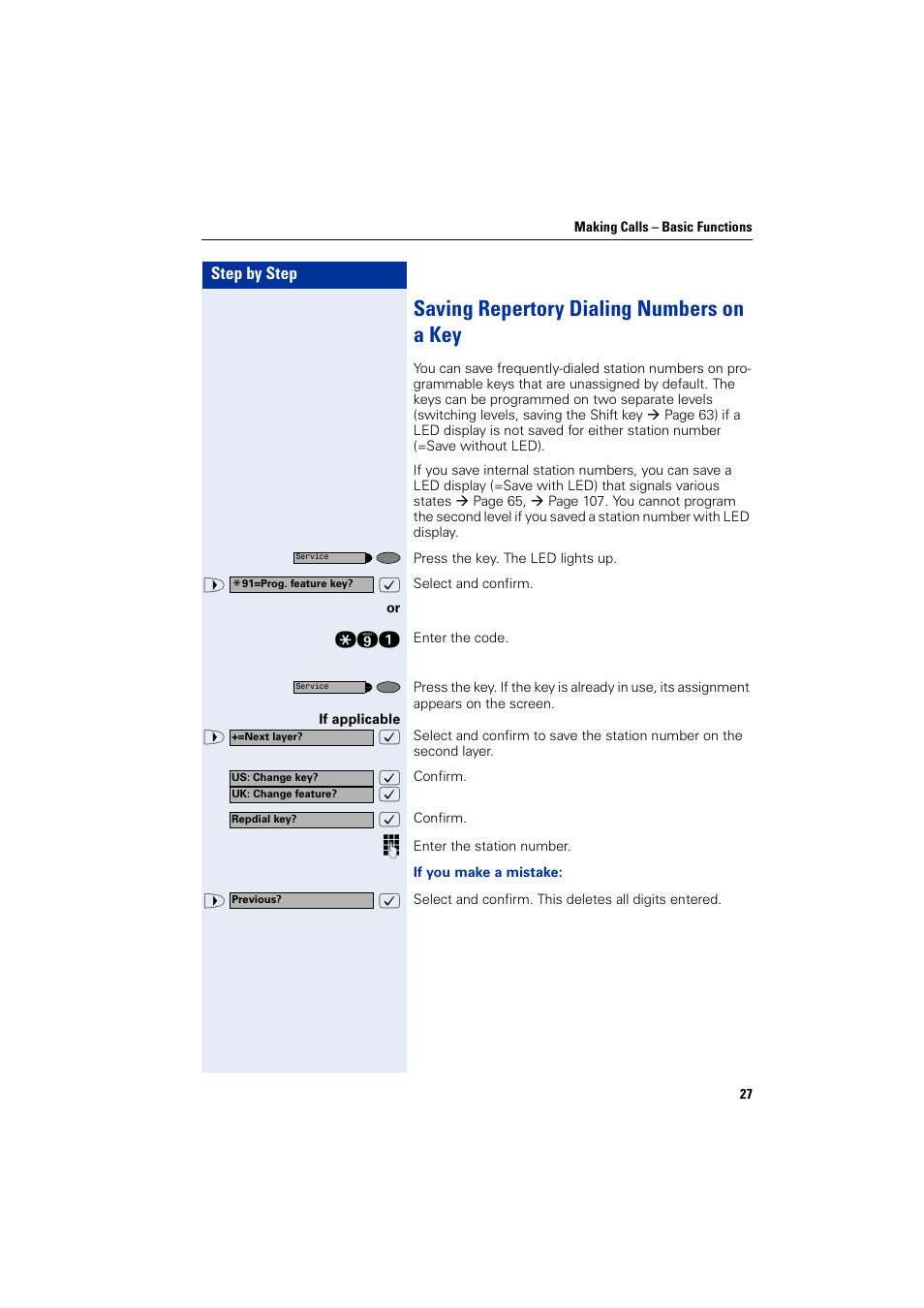 Saving repertory dialing numbers on a key | Siemens HIPATH 2000 User Manual | Page 27 / 139