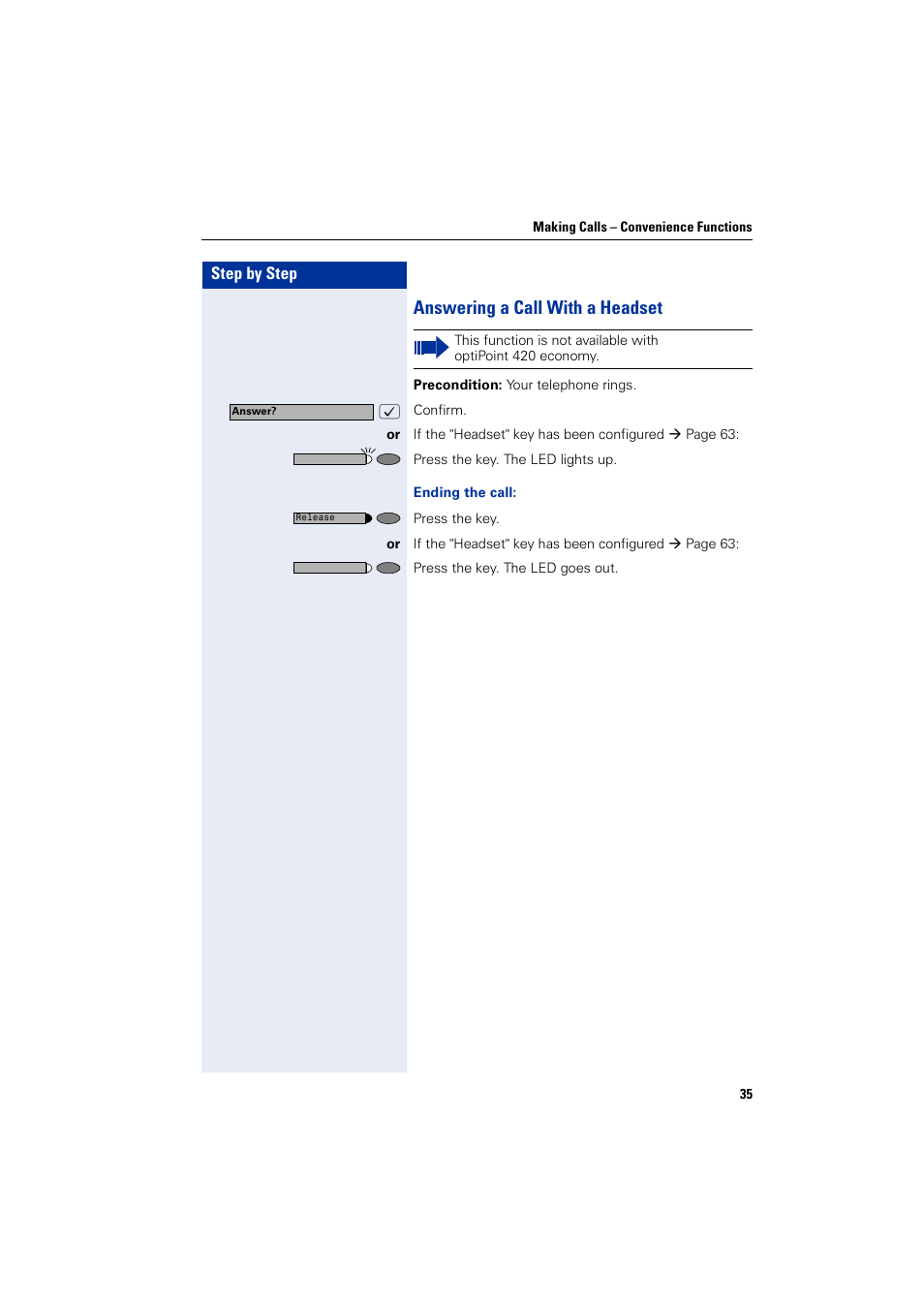 Answering a call with a headset | Siemens HIPATH 2000 User Manual | Page 35 / 139