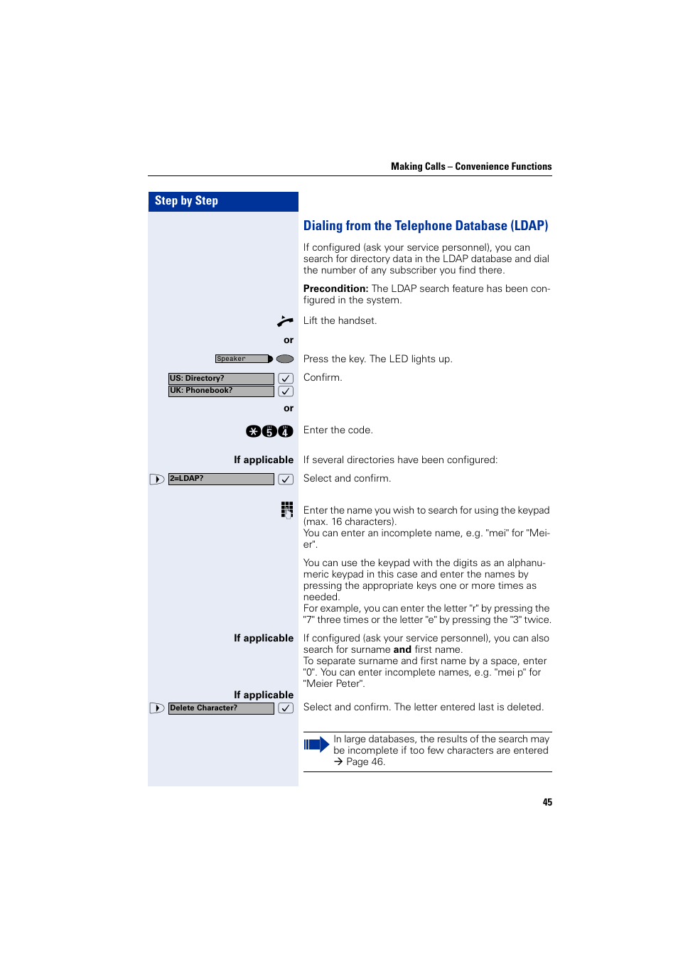 Dialing from the telephone database (ldap) | Siemens HIPATH 2000 User Manual | Page 45 / 139