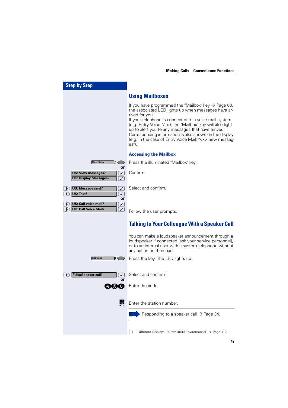 Using mailboxes, Talking to your colleague with a speaker call | Siemens HIPATH 2000 User Manual | Page 47 / 139