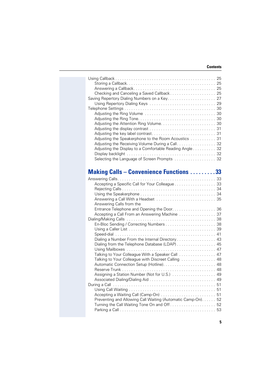 Making calls – convenience functions | Siemens HIPATH 2000 User Manual | Page 5 / 139