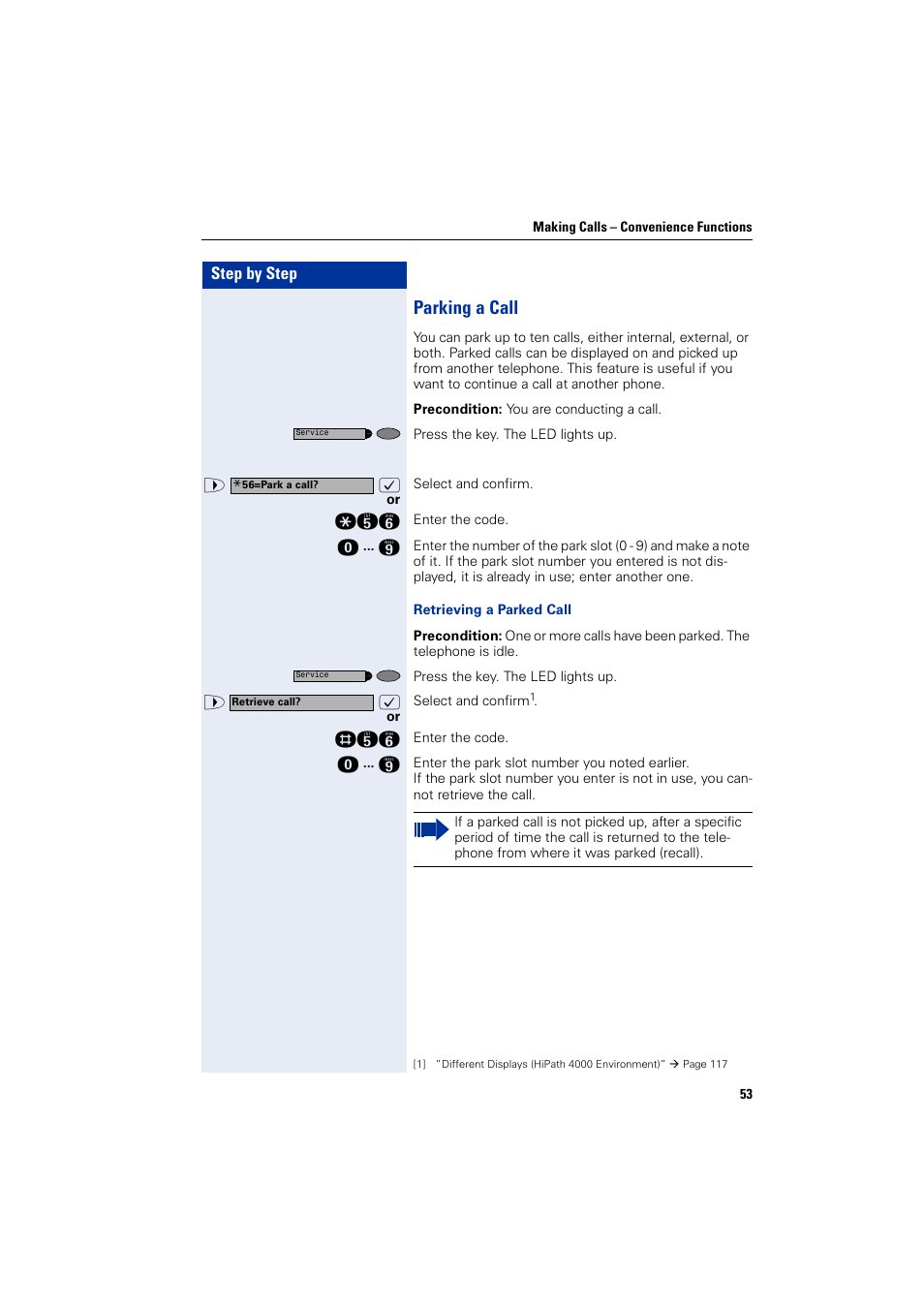 Parking a call | Siemens HIPATH 2000 User Manual | Page 53 / 139