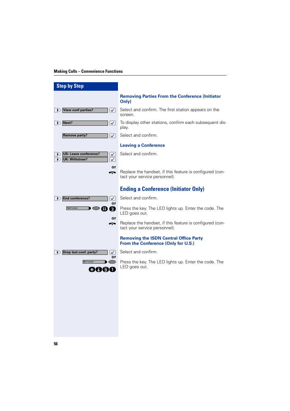 Ending a conference (initiator only) | Siemens HIPATH 2000 User Manual | Page 56 / 139