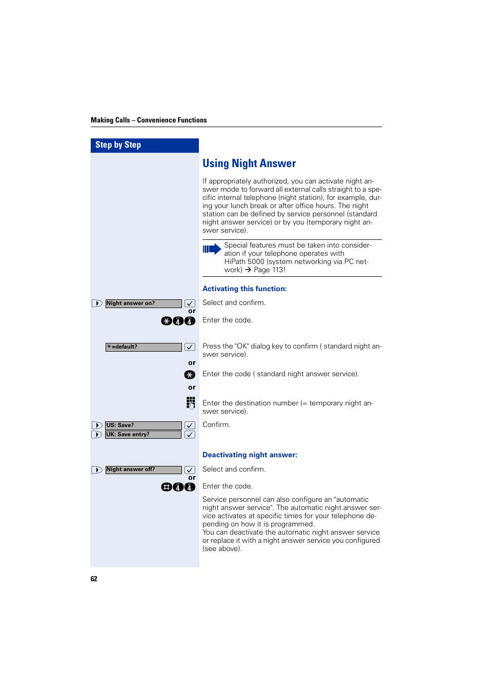 Using night answer | Siemens HIPATH 2000 User Manual | Page 62 / 139