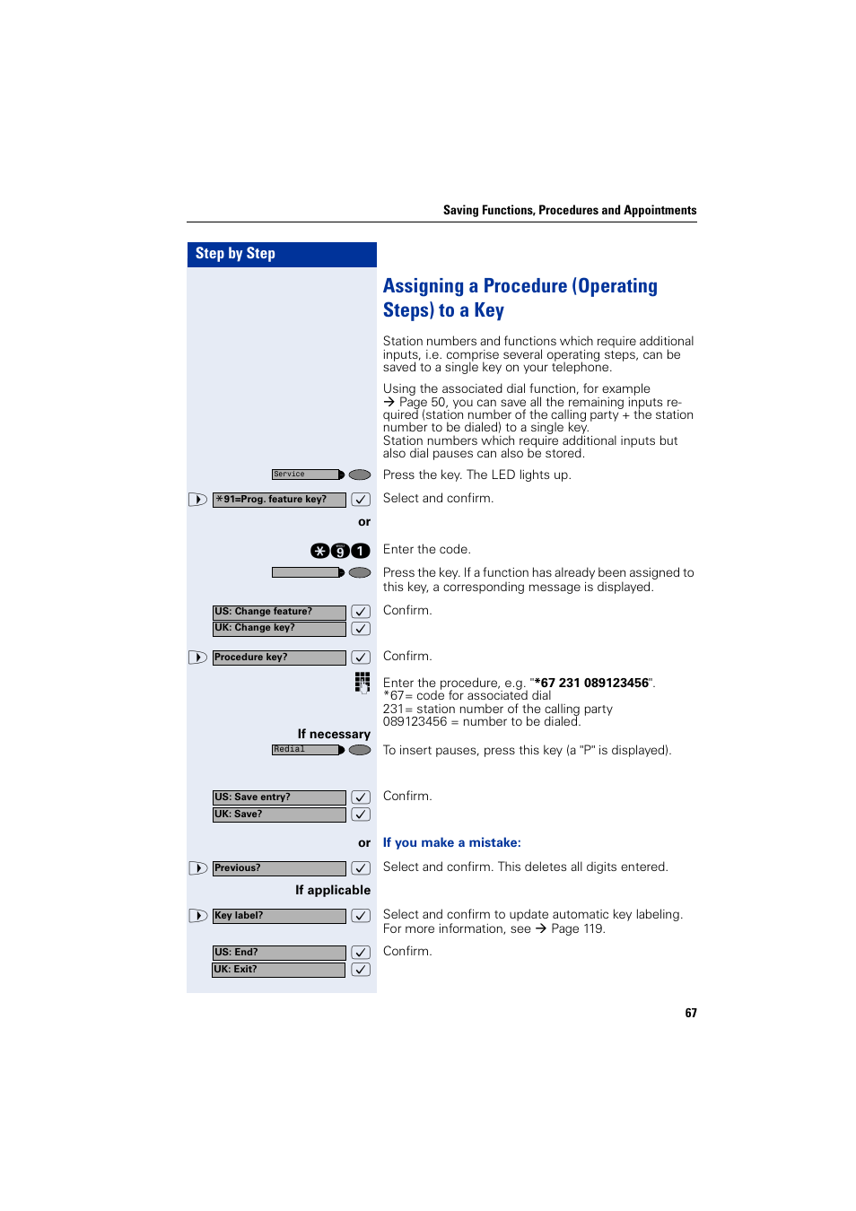 Assigning a procedure (operating steps) to a key | Siemens HIPATH 2000 User Manual | Page 67 / 139