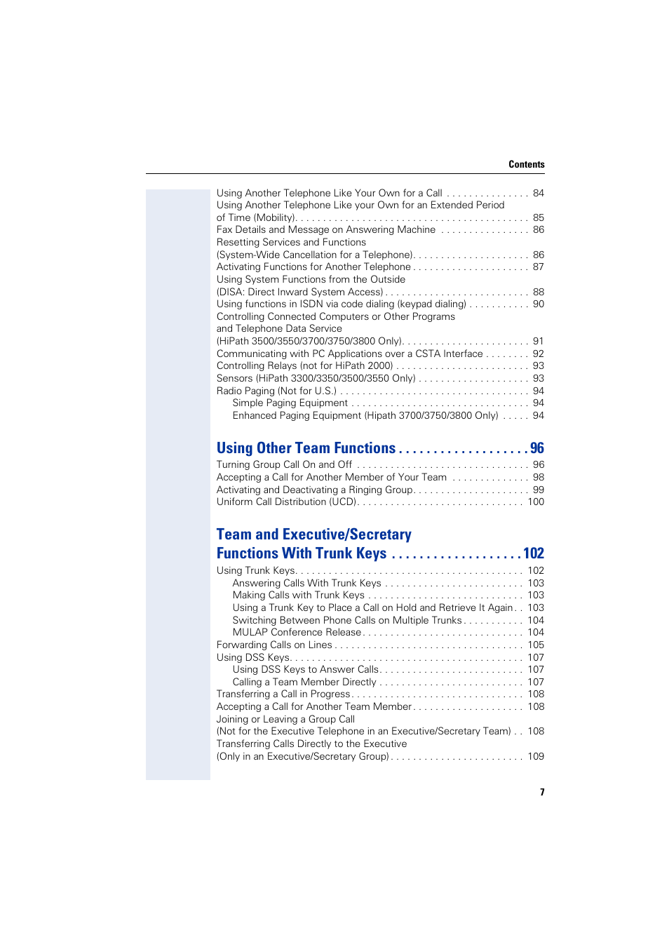 Using other team functions | Siemens HIPATH 2000 User Manual | Page 7 / 139