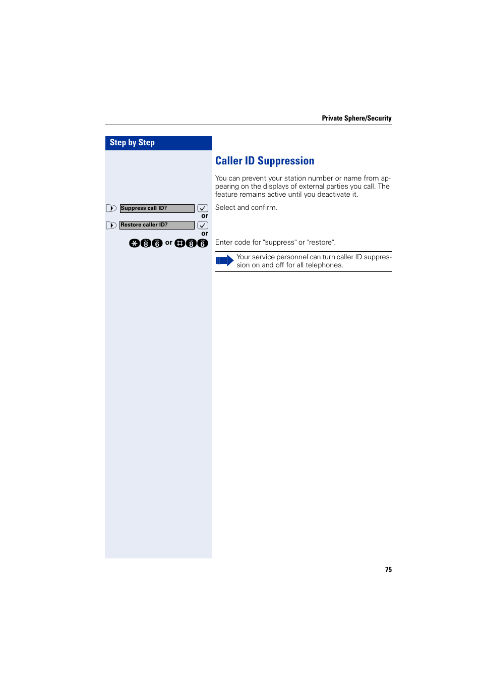 Caller id suppression | Siemens HIPATH 2000 User Manual | Page 75 / 139