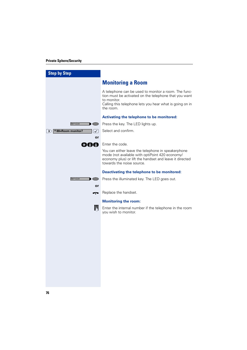 Monitoring a room | Siemens HIPATH 2000 User Manual | Page 76 / 139