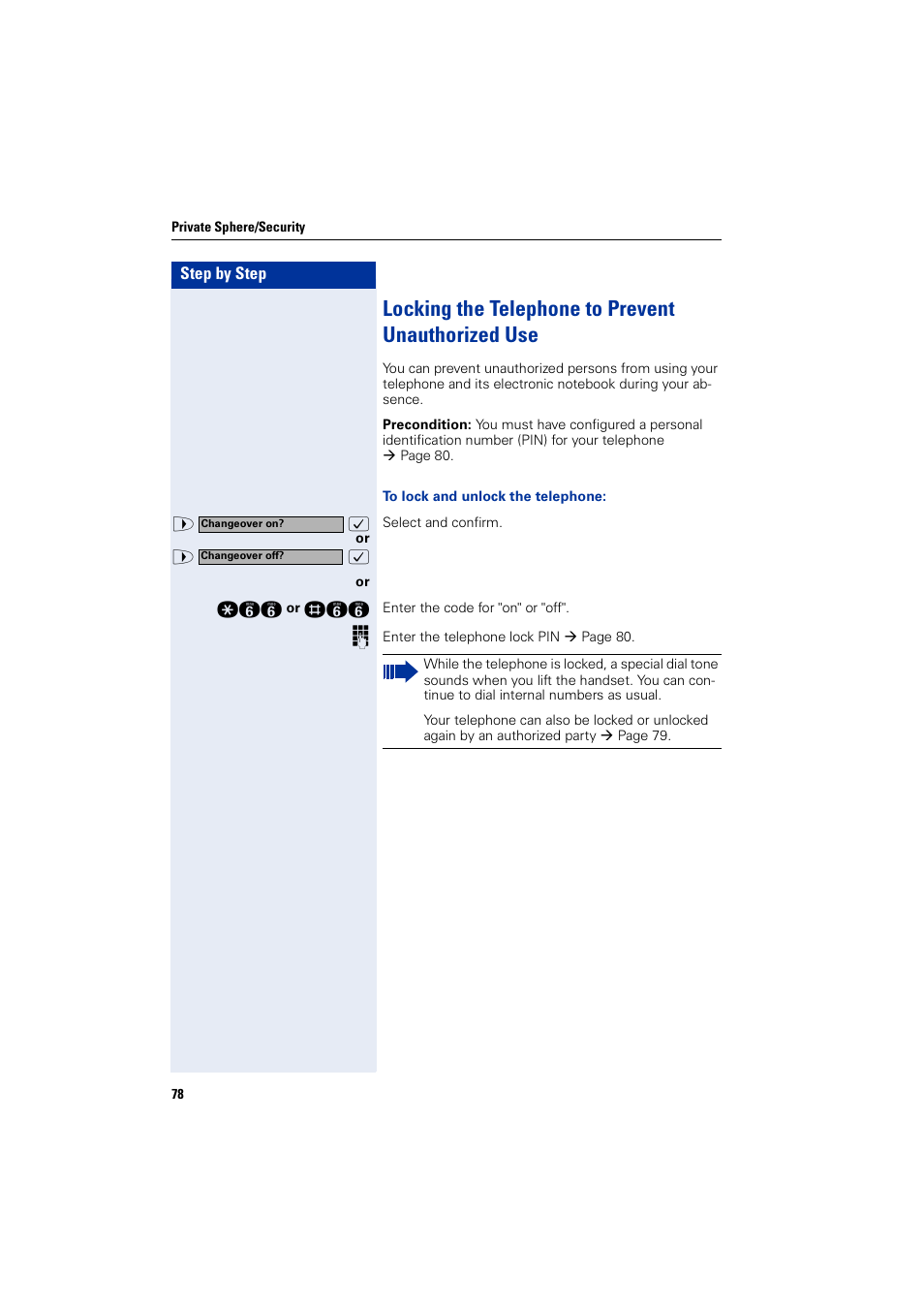 Locking the telephone to prevent unauthorized use, Locking the telephone to prevent unauthorized use | Siemens HIPATH 2000 User Manual | Page 78 / 139