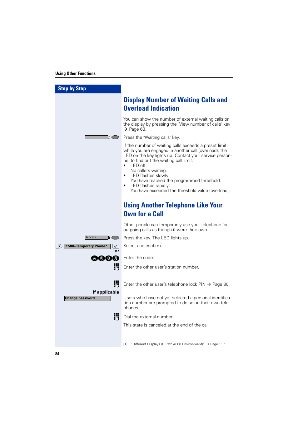 Using another telephone like your own for a call | Siemens HIPATH 2000 User Manual | Page 84 / 139