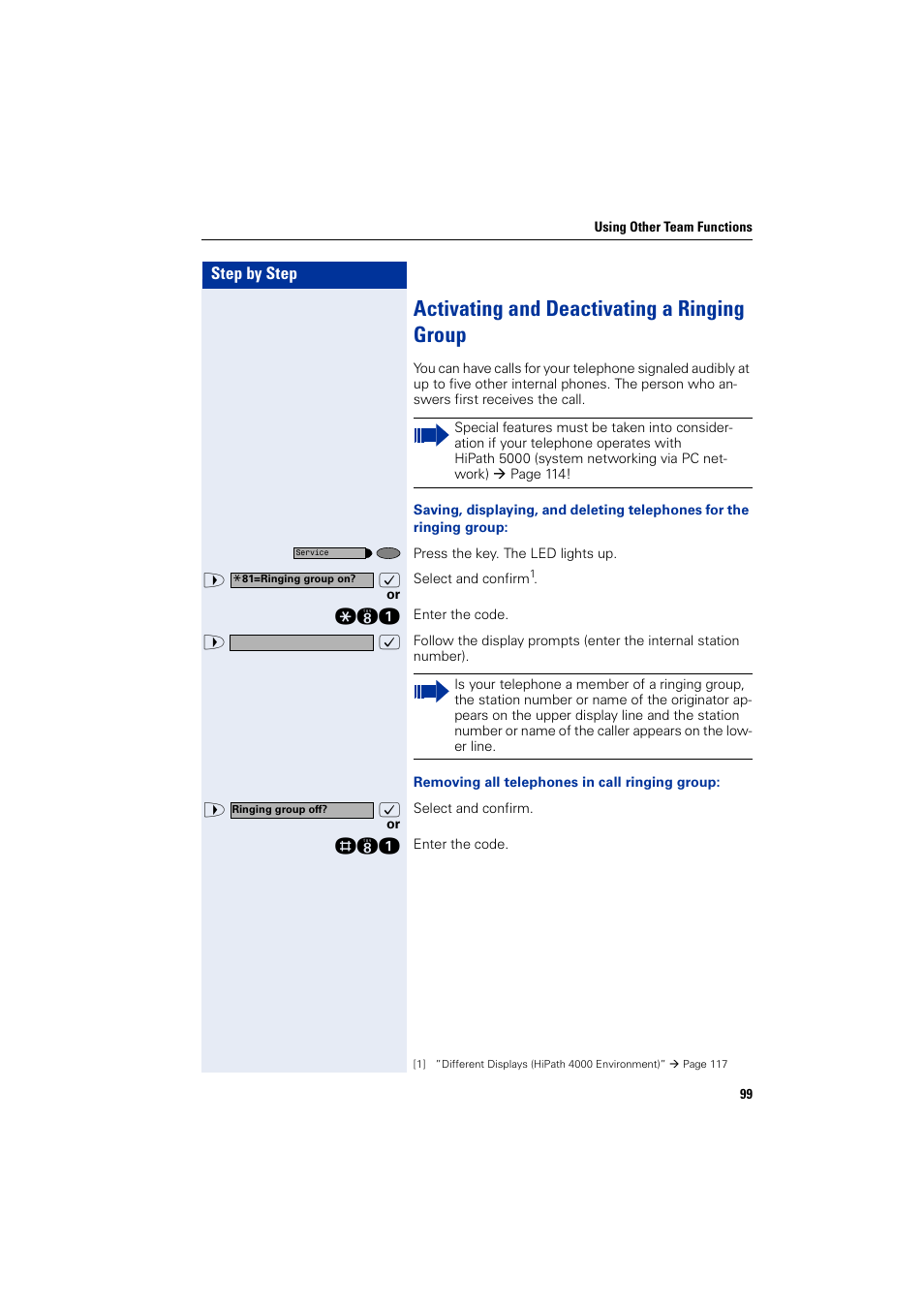 Activating and deactivating a ringing group | Siemens HIPATH 2000 User Manual | Page 99 / 139