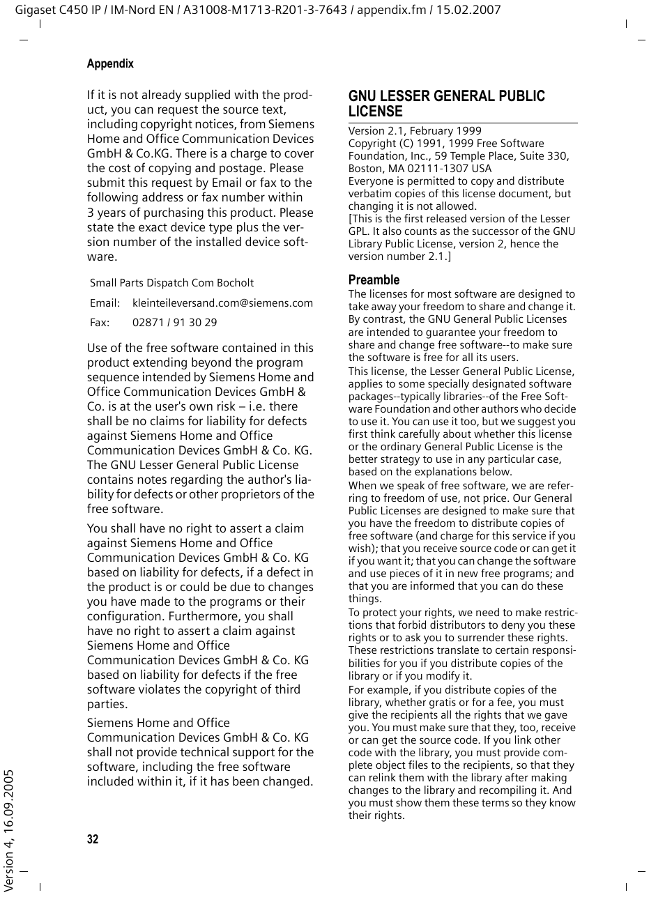 Gnu lesser general public license | Siemens C450 IP User Manual | Page 33 / 39