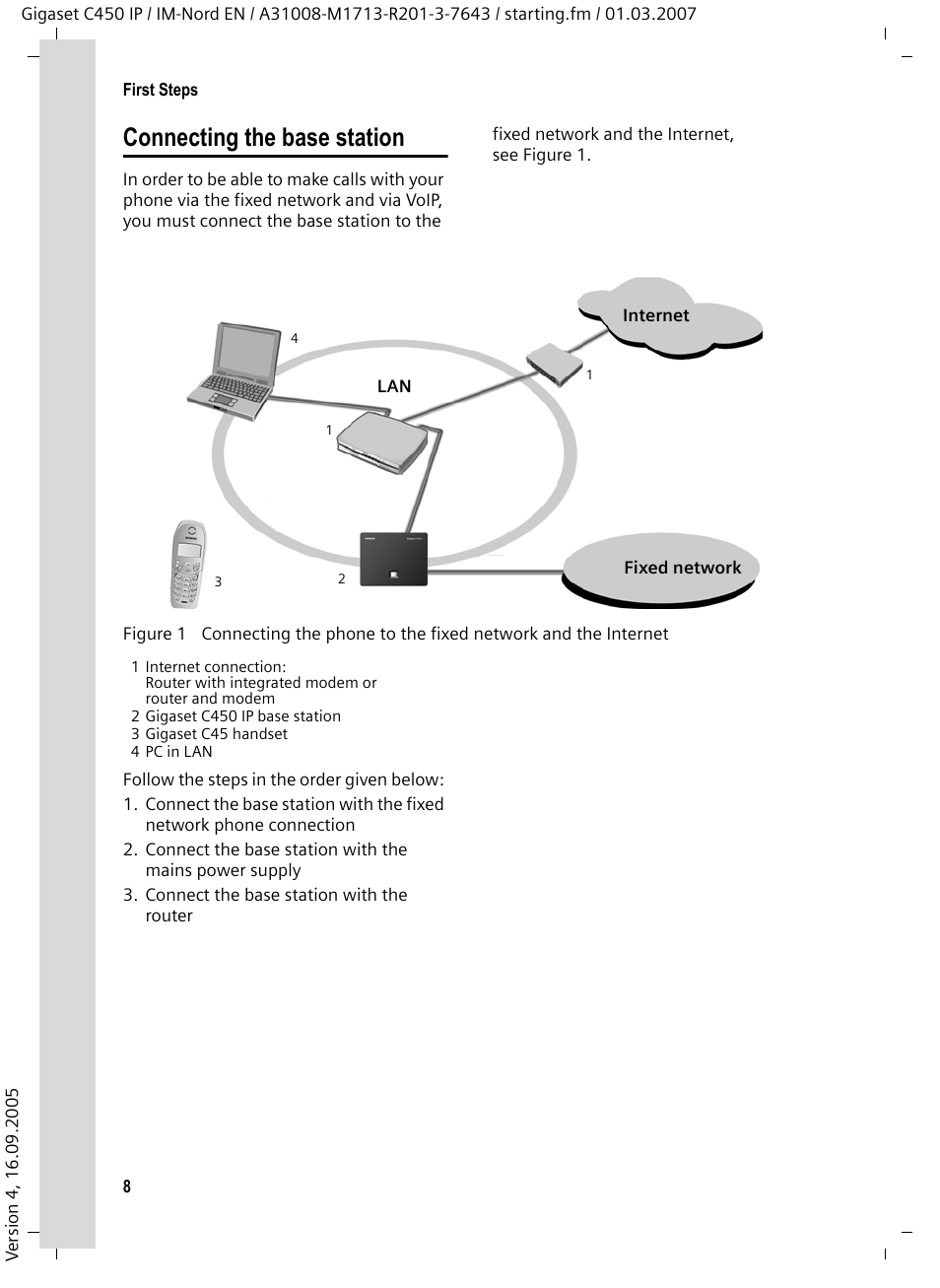 Connecting the base station | Siemens C450 IP User Manual | Page 9 / 39