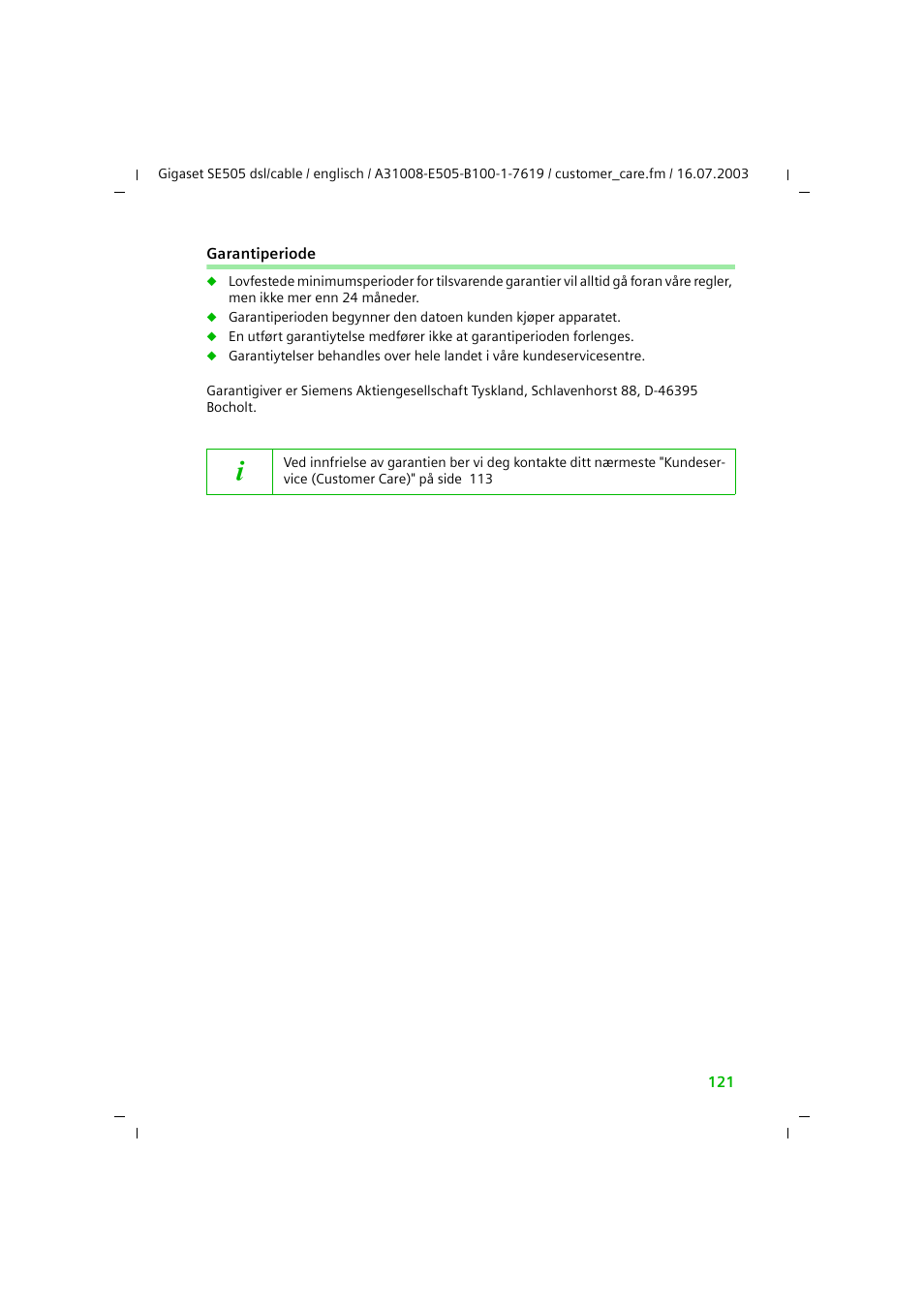 Siemens SE505 User Manual | Page 117 / 135