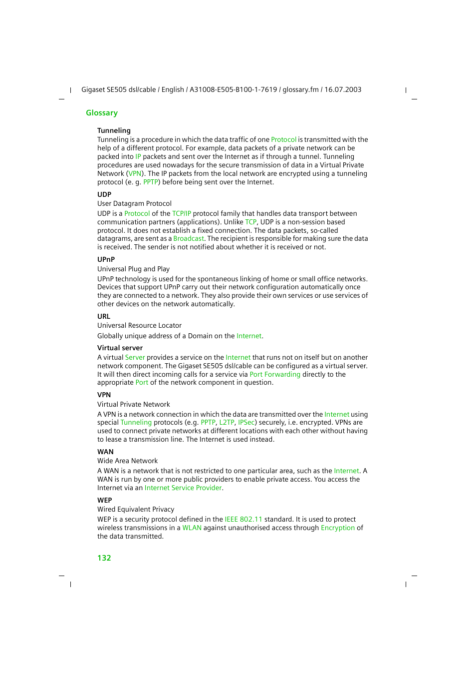 Tunneling, Upnp, Virtual server | Siemens SE505 User Manual | Page 128 / 135