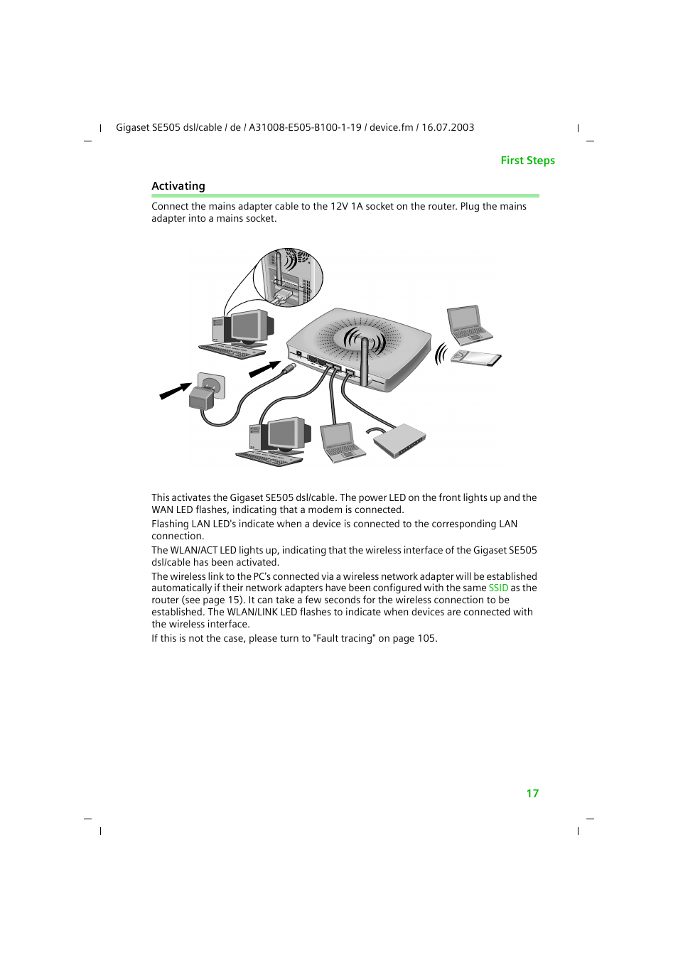 Activating | Siemens SE505 User Manual | Page 18 / 135