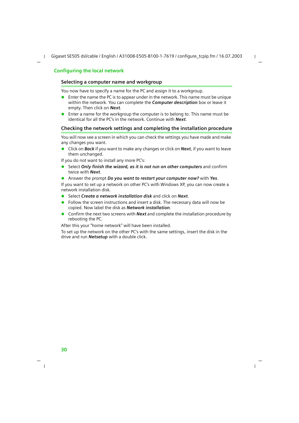 Selecting a computer name and workgroup | Siemens SE505 User Manual | Page 31 / 135