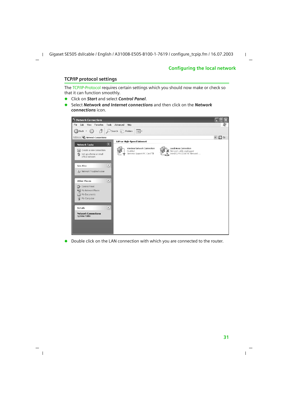 Tcp/ip protocol settings | Siemens SE505 User Manual | Page 32 / 135