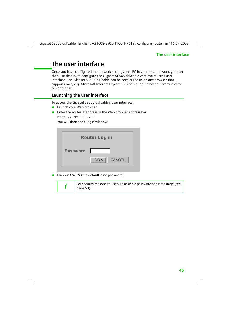 The user interface, Launching the user interface | Siemens SE505 User Manual | Page 46 / 135