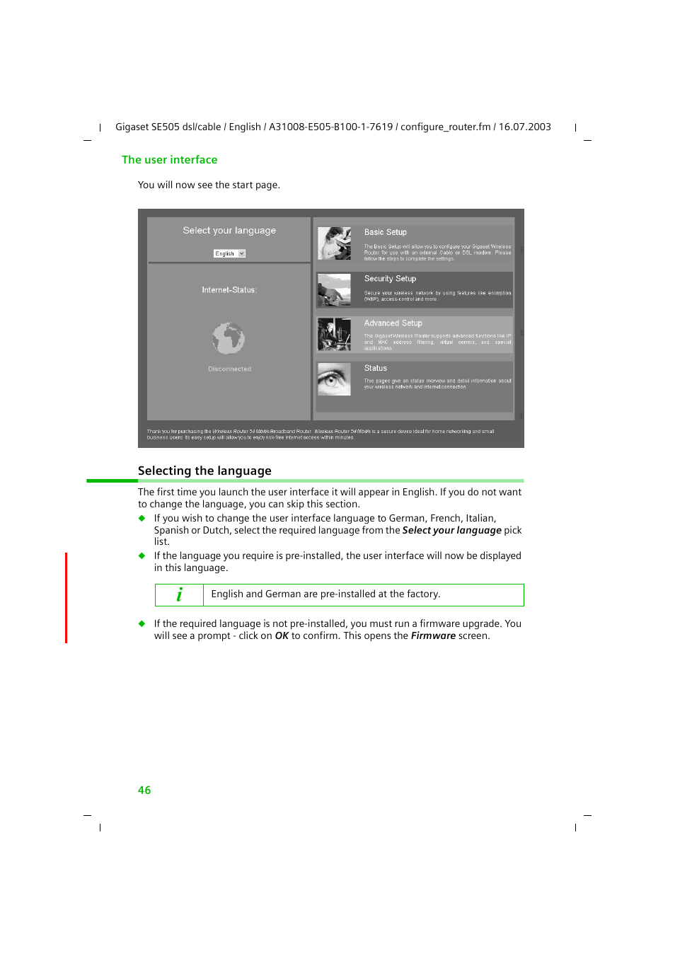 Selecting the language | Siemens SE505 User Manual | Page 47 / 135