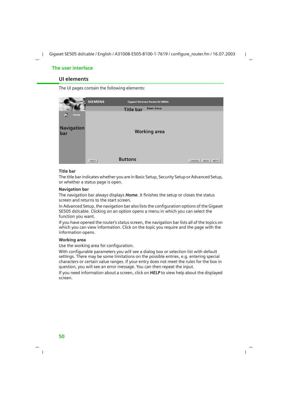 Ui elements | Siemens SE505 User Manual | Page 51 / 135