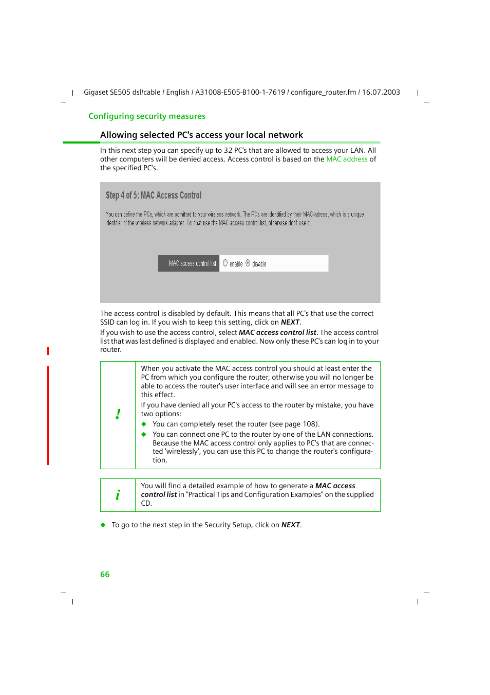 Allowing selected pc's access your local network | Siemens SE505 User Manual | Page 67 / 135