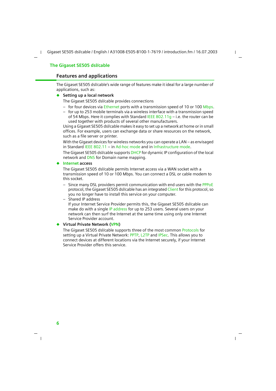 Features and applications | Siemens SE505 User Manual | Page 7 / 135