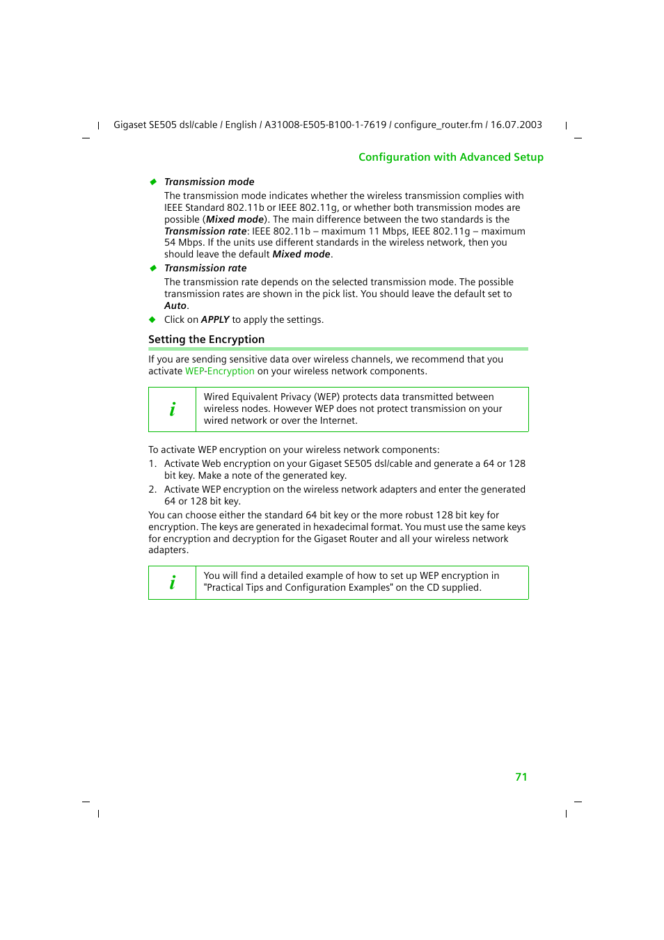 Setting the encryption | Siemens SE505 User Manual | Page 72 / 135