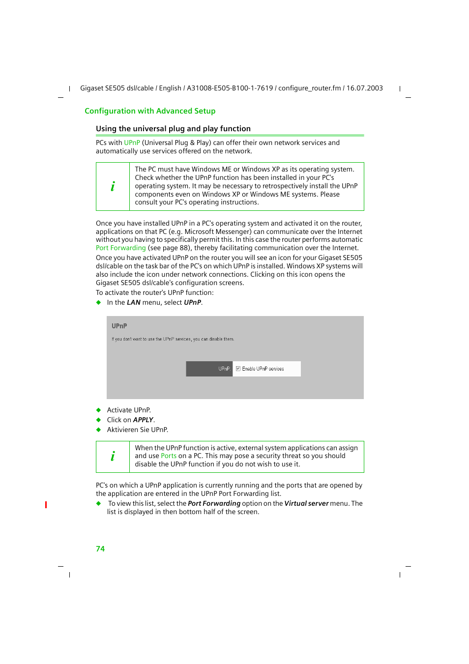 Using the universal plug and play function | Siemens SE505 User Manual | Page 75 / 135