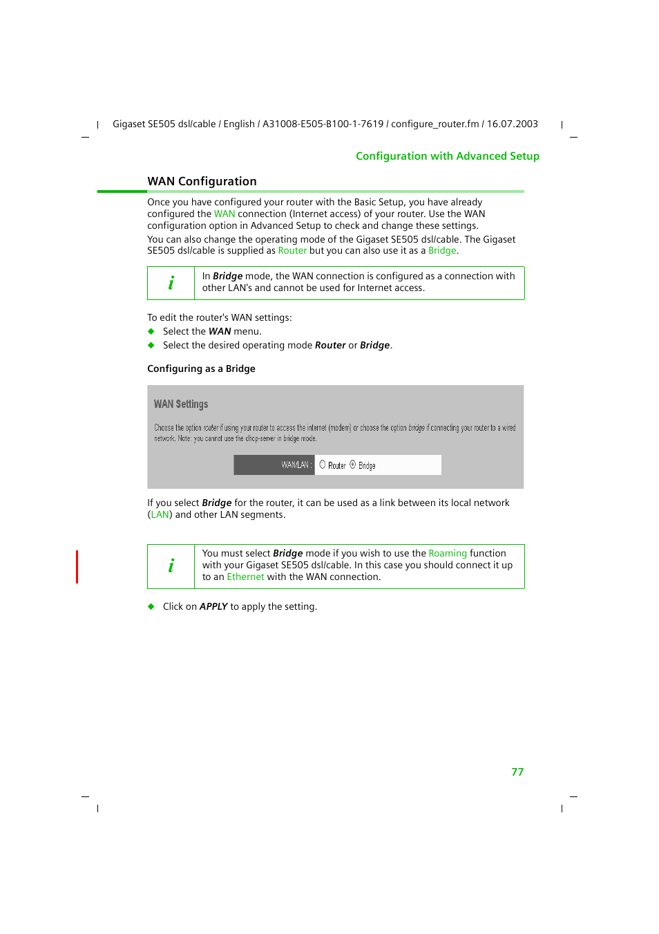 Wan configuration | Siemens SE505 User Manual | Page 78 / 135