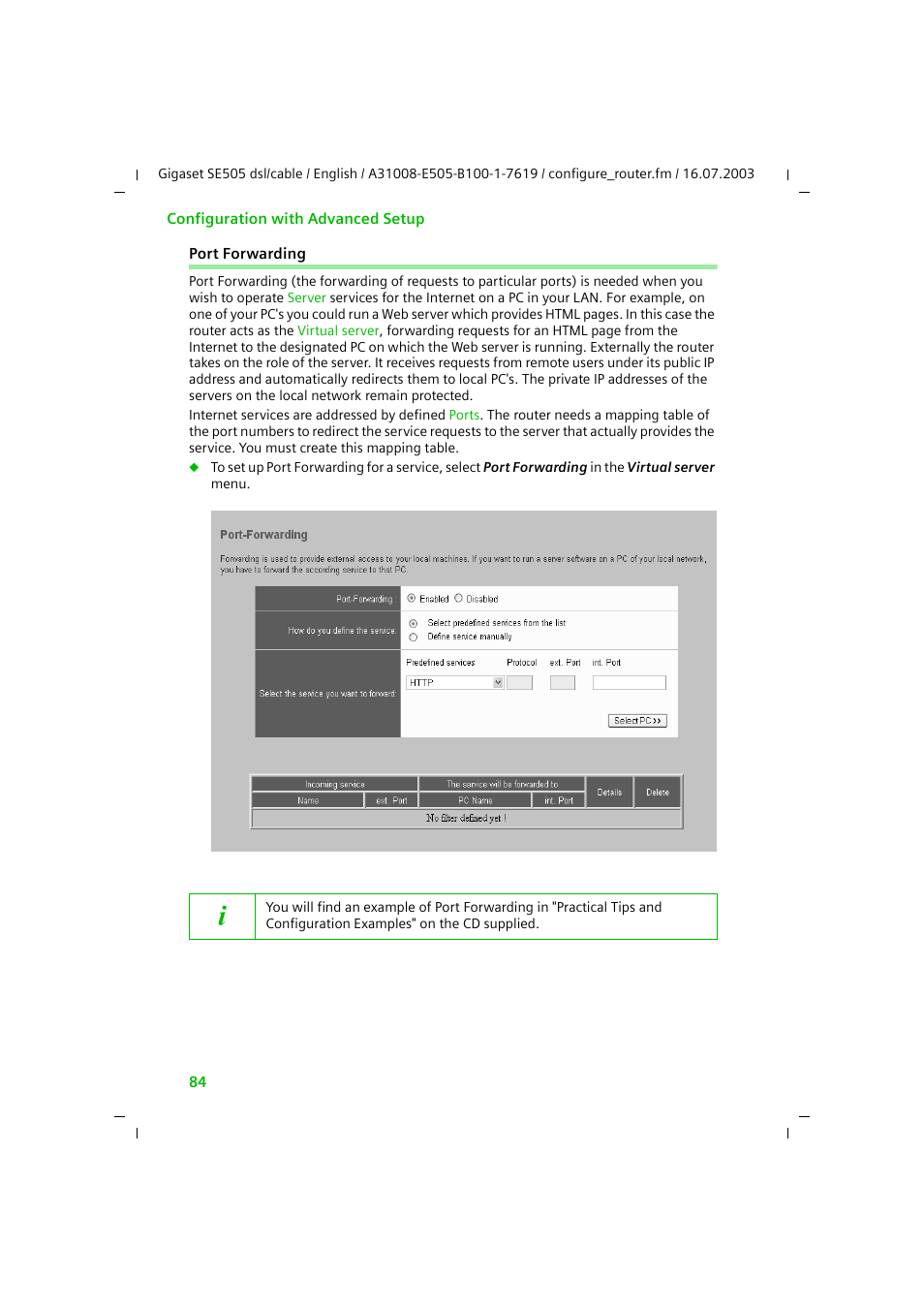 Port forwarding | Siemens SE505 User Manual | Page 85 / 135