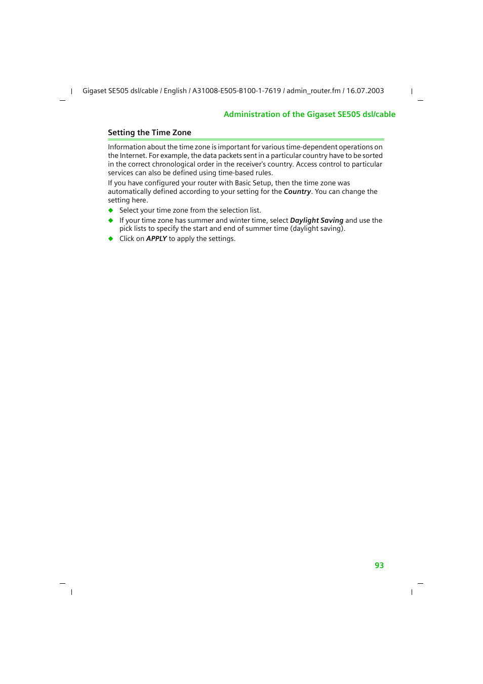 Setting the time zone | Siemens SE505 User Manual | Page 89 / 135