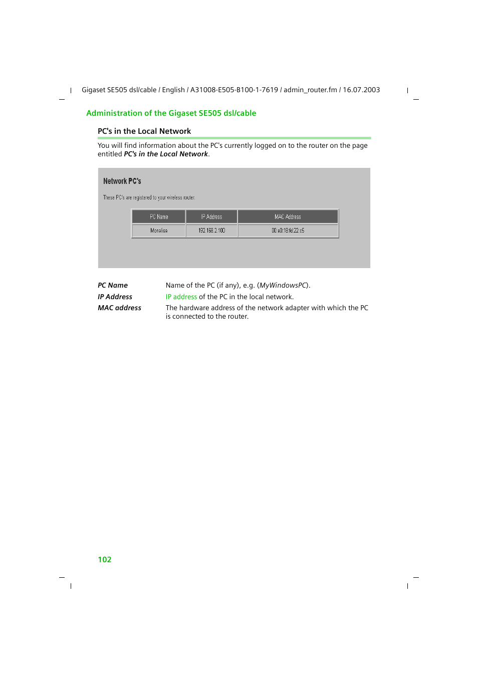 Pc's in the local network | Siemens SE505 User Manual | Page 98 / 135