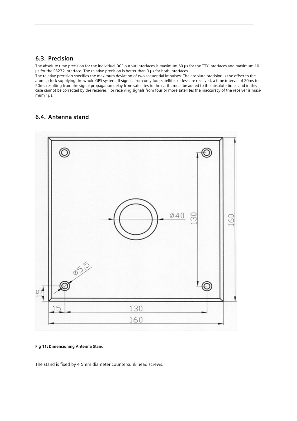 Precision, Antenna stand | Siemens GPS1000 Radio Clock 2XV9450-1AR82 User Manual | Page 19 / 21