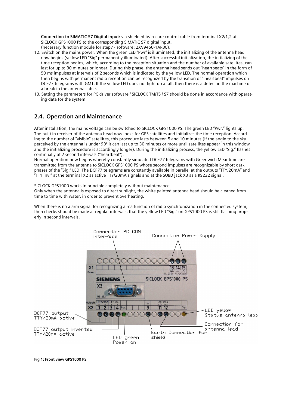 Operation and maintenance | Siemens GPS1000 Radio Clock 2XV9450-1AR82 User Manual | Page 8 / 21